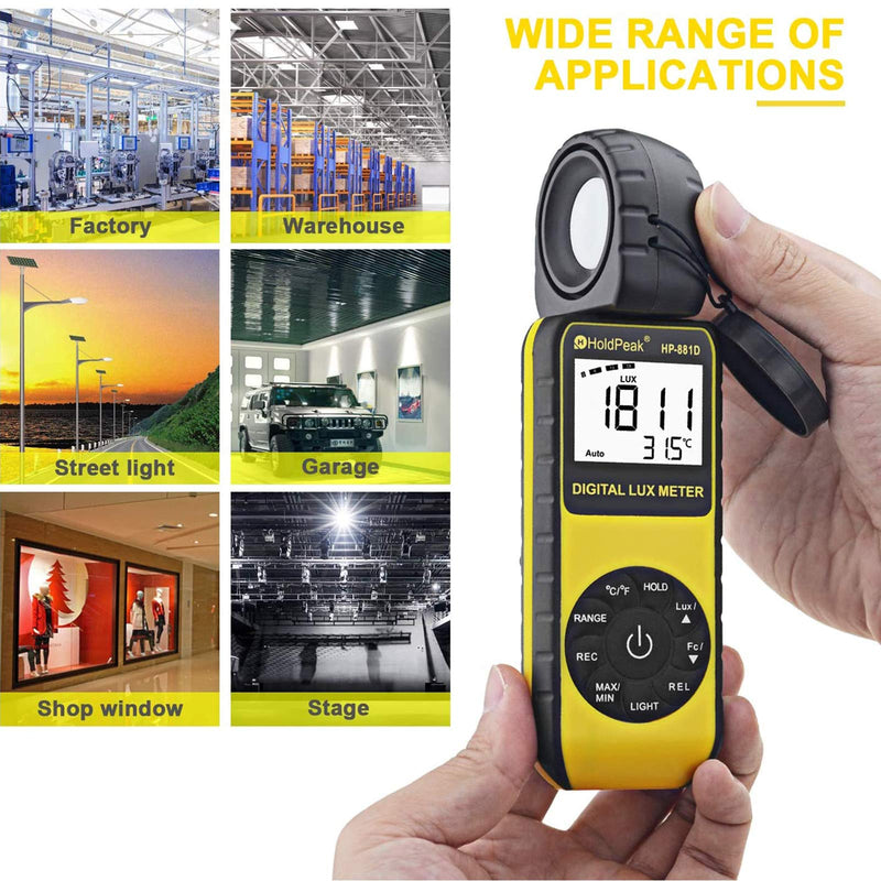 [AUSTRALIA] - Light Meter HOLDPEAK HP-881D Digital Lux Meter 0.01-400,000 Lux /1-40,000 FC Measuring Ranges and 270° Rotatable Detector for LED Lights and Plants Lumen Meter Y-HP-881D(0.01-400,000 Lux /1-40,000 FC) 