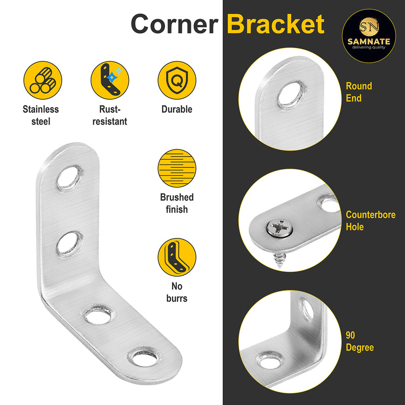 SAMNATE 20pcs Corner Brackets for Wood 40mmx40mmx16mmX2mm Stainless Metal Brackets Right Angle Steel,90 Degree L Shaped Angle Corner Braces Brackets 20pcs and 80pcs of Screws