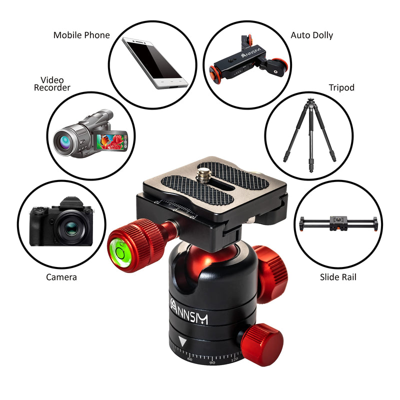 ANNSM Professional Tripod Ball Head 24MM 360 Degree Swivel Panoramic Head with Arca-Swiss Standard Clamp and 38mm Width Quick Release Plate for DSLR Camera Slider Stabilizer Monopod