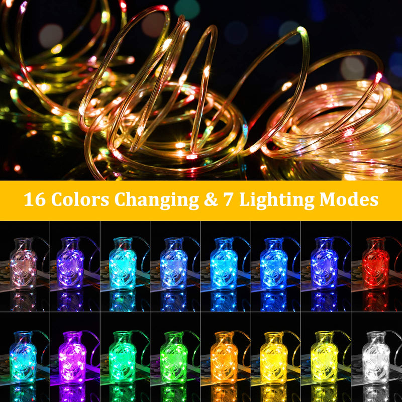 LED Rope Lights Outdoor Indoor 33ft 16 Colors Changing 100 LEDs String Fairy Lights, Waterproof Twinkle Strip Tube Lights with Remote for Bedroom Christmas Tree Starry Wedding Party Home Pool Decor