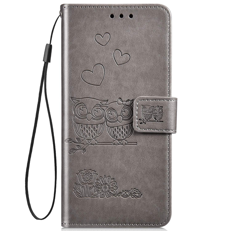 Uposao Compatible with Samsung Galaxy Grand Prime Case Flip Cover Leather Wallet Phone Case Retro Owl Love Heart Flower Pattern Folio Cover Card Holder Magnetic Closure Stand Function,Gray Gray