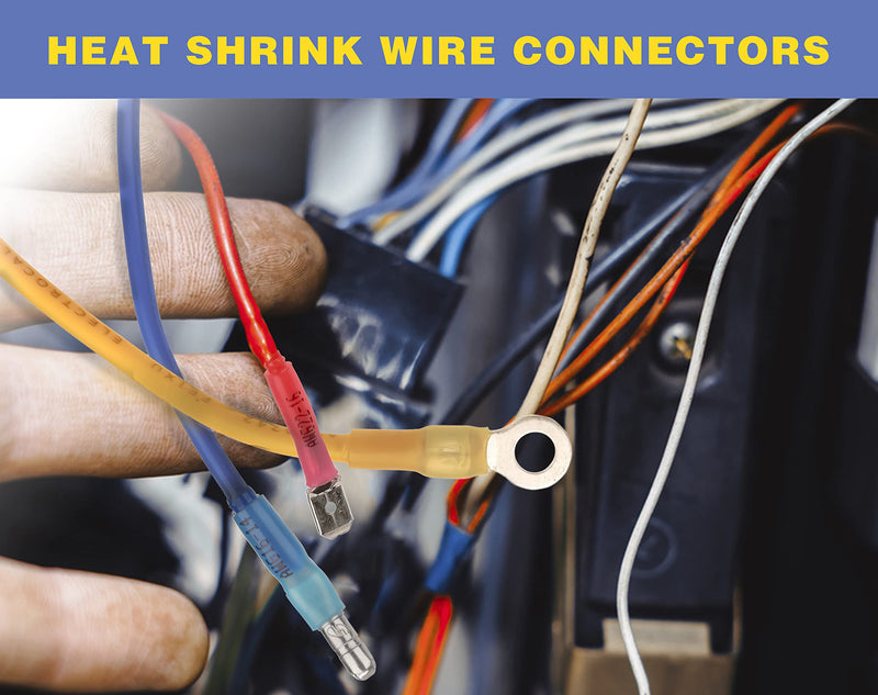 haisstronica 200PCS Red Heat Shrink Spade Connectors,AWG 22-16 Heat Shrink Spade Terminlas Kit,Male and Female Electrical Quick Disconnect Wire Connectors AWG 22-16 Red Male&Female 200PCS