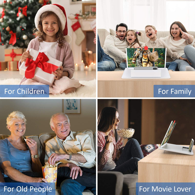 12" Screen Magnifier –3D HD Mobile Phone Magnifier Projector Screen for Movies, Videos, and Gaming–Foldable Phone Stand with Screen Amplifier–Supports All Smartphones(White) White