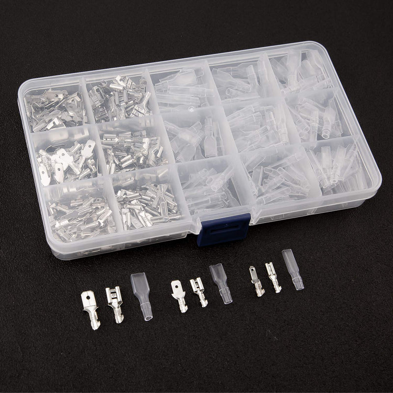 LUTER 315pcs 2.8mm 4.8mm 6.3mm Male and Female Wire Spade Connector Kit Wire Crimp Terminal Block with Fully Insulating Sleeves