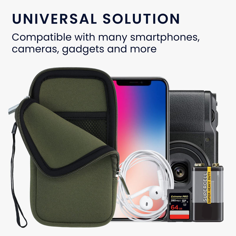 [AUSTRALIA] - kwmobile Neoprene Phone Pouch Size XL - 6.7/6.8" - Universal Cell Sleeve Mobile Bag with Zipper, Wrist Strap - Olive Green XL - 6,7/6,8" 
