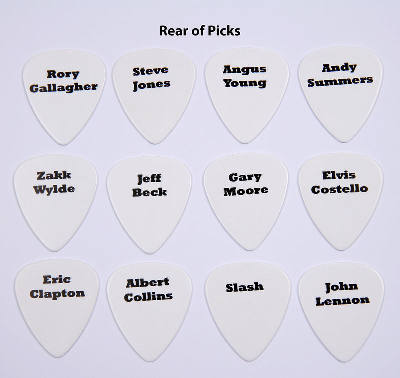 Set of 12 Famous Classic Electric Guitars on Guitar Picks Plectrums Set B