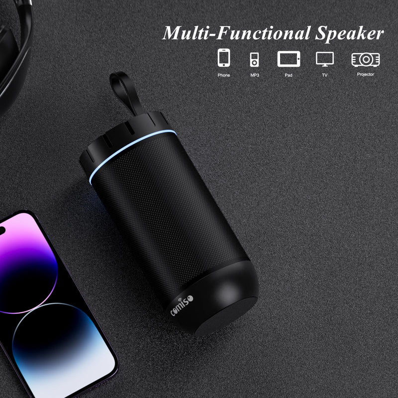 comiso X26 Bluetooth Speaker, IPX5 Waterproof Speakers 360° HD Surround Sound with Punchy Bass, Wireless Dual Pairing, 18H Playtime, Portable Speaker for Shower, Home, Outdoor, Camping, Beach - Black