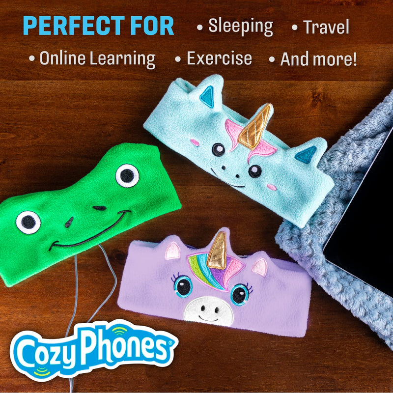 CozyPhones Over The Ear Headband Headphones - Kids Headphones Volume Limited with Thin Speakers & Super Soft Stretchy Headband - Mystic Unicorn Purple