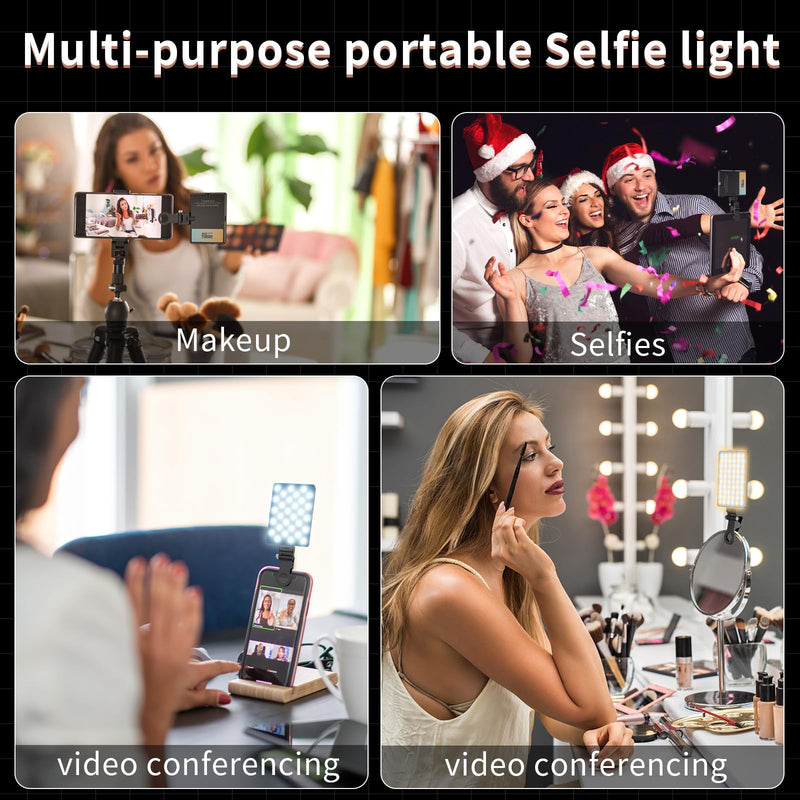 Youlisn Selfie Light with LCD Display for Phone, 60 LED Phone Light with Rechargeable Clip and Adjusted 3 Light Modes, 2000mAh Video Light for Phone iPad, Laptop, Makeup, TikTok, Selfie, Vlog Black