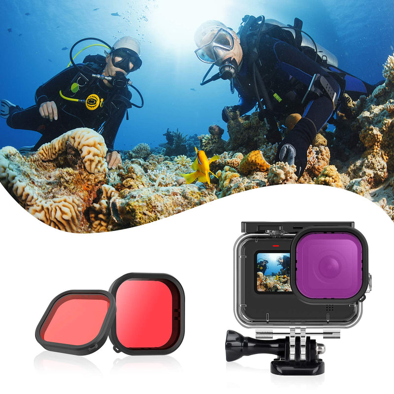 AFAITH 3-Pack Dive Filter Kit + Waterproof Case for GoPro Hero 9/10 Black, Underwater Diving Photography Protective Housing Shell Cover + 3-Pack Dive Filter for GoPro Hero 9/10 Black GoPro Hero 10/9 Waterproof Case + Dive Filter
