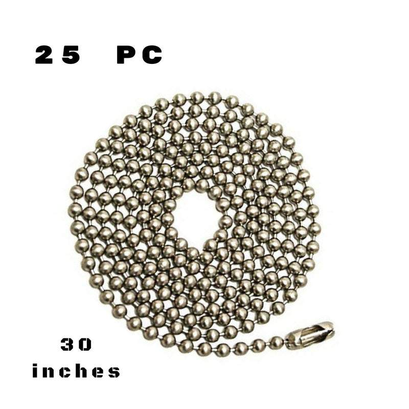 25pcs Nickel Plated Ball Chain Necklace,30 Inches Long 2.4mm Bead Size # 3 Metal Bead Steel Chain, Military Bead Chain, Dog Tag Necklace by Special100%