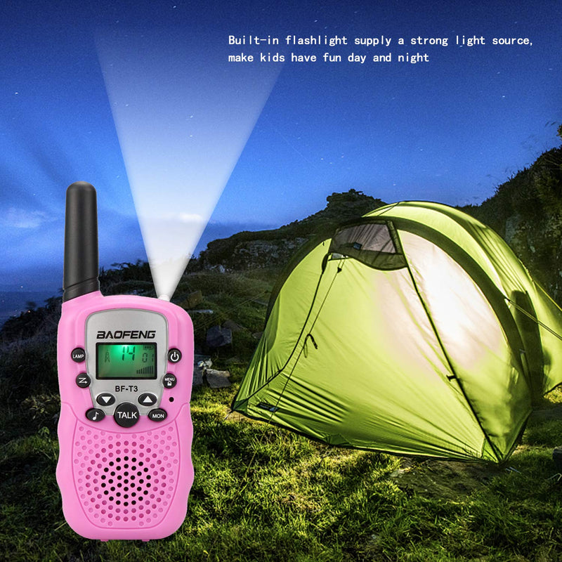 Kids Walkie Talkies BF-T3 Mini 2 Way Radios for Boys Girls 22 Channels FRS UHF 462-467MHz Frequency - 1 Pair Pink