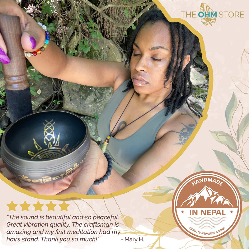 Sun in Moon Singing Bowl Set — Ancient Tool to Connect with Cyclical Earth Energy — Black Etched Sound Bowl Hand Hammered in Nepal for Chakra Balancing, Spiritual Healing, Reflection, and Meditation Moon in Sun