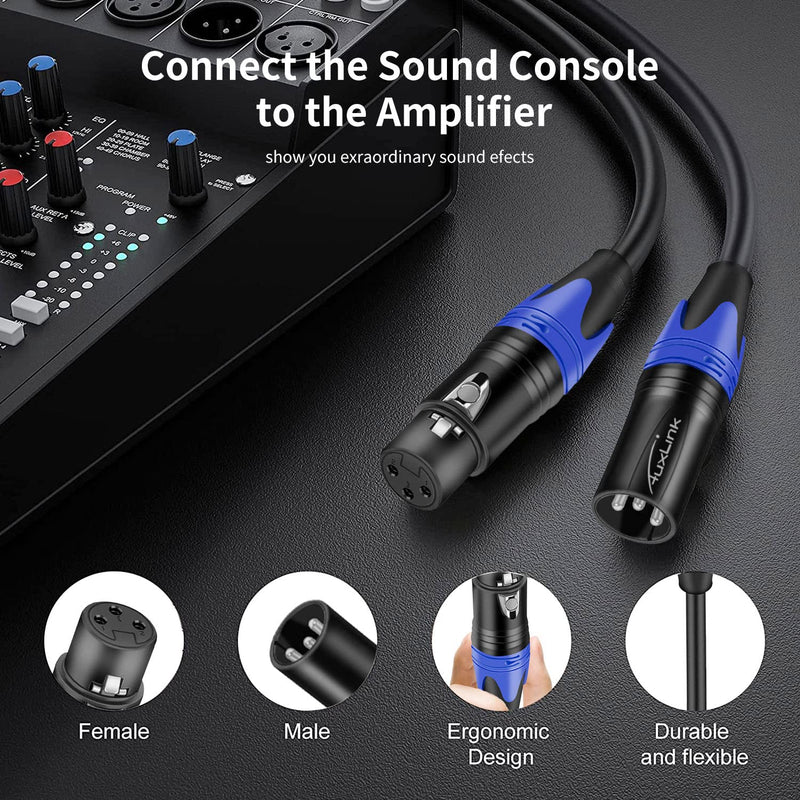 XLR Cables, Microphone Cables 3ft 2 Pack, AuxLink Heavy Duty Balanced XLR Speaker Cable Male to Female Suitable for Microphones, Speaker Systems, Radio Station, Stage Lighting and More-3 Feet 3 Ft 2 Pack