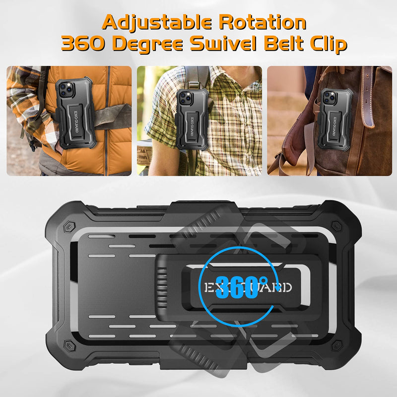ExoGuard Belt Clip Holster for Apple iPhone 12 Pro Max Case 6.7 Inch Pioneer Series, Heavy Duty Belt Clip Holster and Adjustable with 360 Degree Rotation