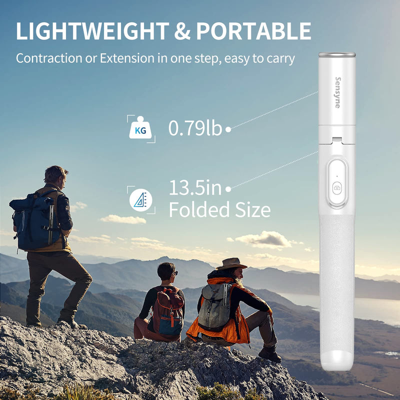 Sensyne 60" Phone Tripod & Selfie Stick, Lightweight All in One Phone Tripod Integrated with Wireless Remote Compatible with All Cell Phones for Selfie/Video Recording/Photo/Live Stream/Vlog (White)