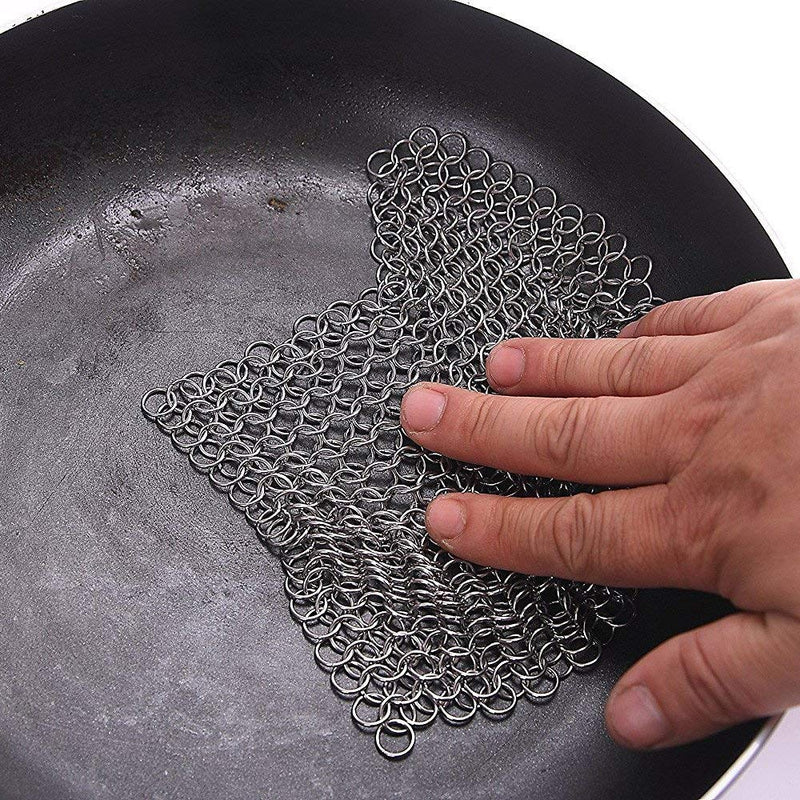 Cast Iron Cleaner 8"x6" Stainless Steel 316L Chainmail Scrubber for Cast Iron Pan Pre-Seasoned Pan Dutch Ovens Waffle Iron Pans