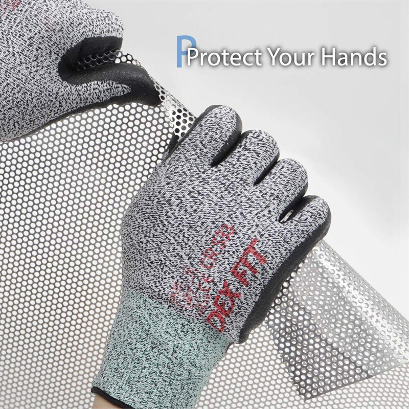 DEX FIT A2 Cut Resistant Gloves CR533, 3D Comfort Stretch Fit, Power Grip, Smart Touch, Thin & Lightweight, Durable Foam Nitrile Coating for Gardening & Mechanics, Gray X-Small 1 Pair X-Small(Pack of 2) Cr533 Grey 1pr