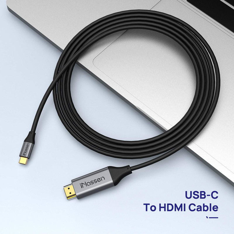 USB C to HDMI Adapter 6ft (4K@60Hz) iNassen Type C to HDMI Cable for Home Office Thunderbolt 3 Compatible with MacBook Pro 2020/2019, MacBook Air/iPad Pro 2020, Surface Book 2, Galaxy S21 S20 and More Grey