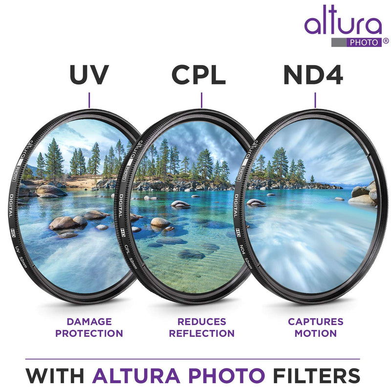 52MM Altura Photo Professional UV CPL ND4 Lens Filter Kit and Accessory Set for Nikon and Canon Lenses with a 52mm Filter Size