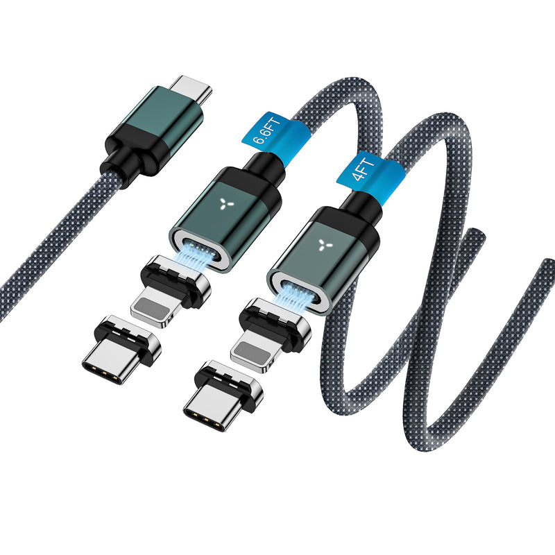 [AUSTRALIA] - 65W USB C to USB C Cable, (2-Pack, 4/6.6FT) 2-in-1 Magnetic Charging Cable 480Mbps Data Transfer, 5A Fast Charging for iPhone 14/13/12/11, MacBook 2018-2022,iPad Pro,Galaxy S21,More USB-C Device 