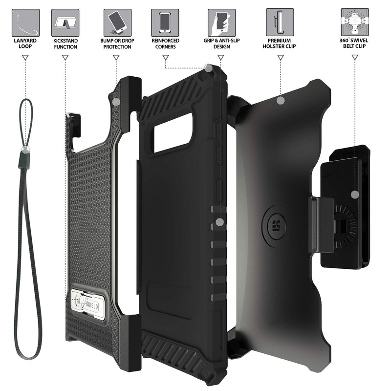 Beyond Cell TRISHIELD Series Rugged Cover with + [Belt Clip Holster] + [Built in Kickstand] Compatible with Galaxy S10 Plus- US Flag Skull #2 Galaxy S10+ Plus