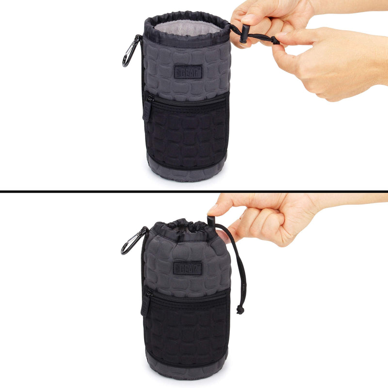 USA GEAR FlexARMOR-X Large Lens Case Pouch with Deluxe Padded Neoprene Protection - Holds Lens up to 70-300mm with Drawstring Opening, Built-in Carabiner Clip, Reinforced Belt Loop and Zippered Pocket Black and Gray