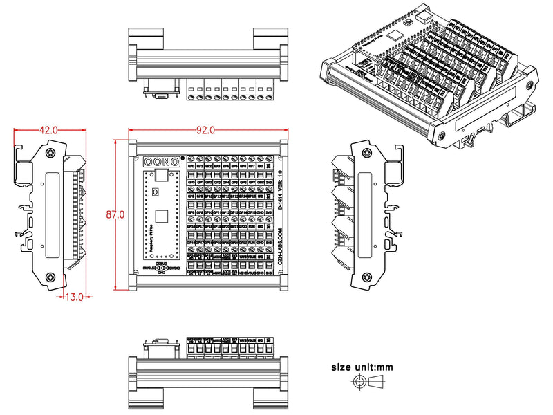 DIN Rail Mount Screw Terminal Block Breakout Module for Raspberry Pi Pico