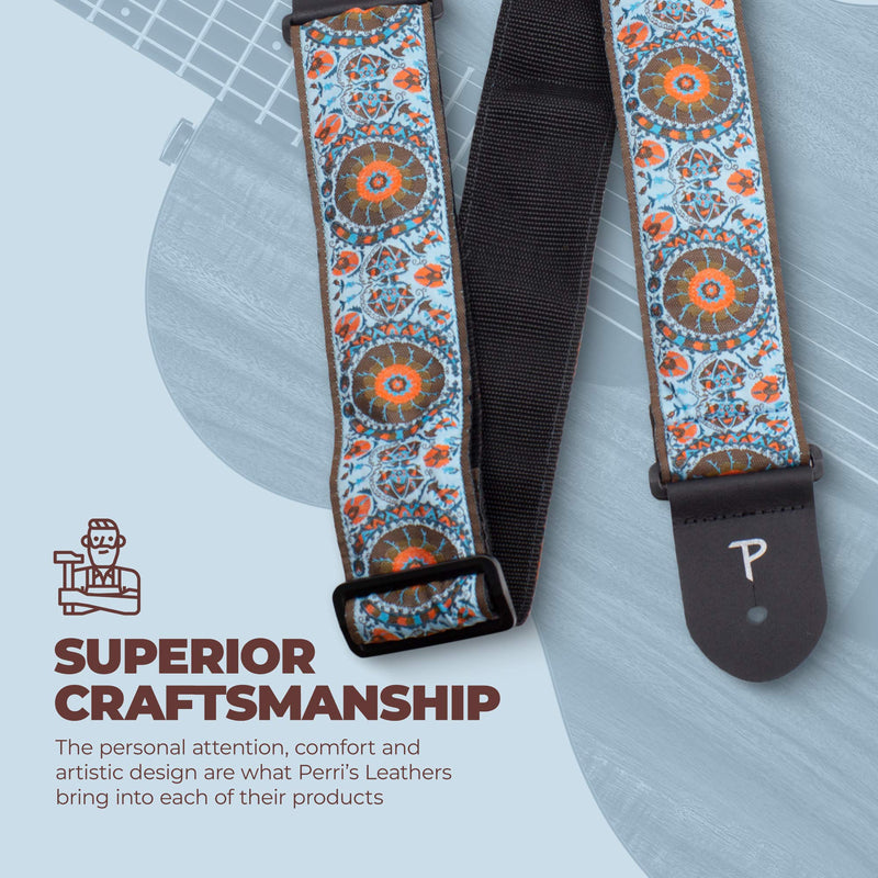 Perri’s Leathers Ltd. - Guitar Strap - Nylon - Jacquard - Adjustable - For Acoustic/Bass/Electric Guitars - Made in Canada Blue/Orange