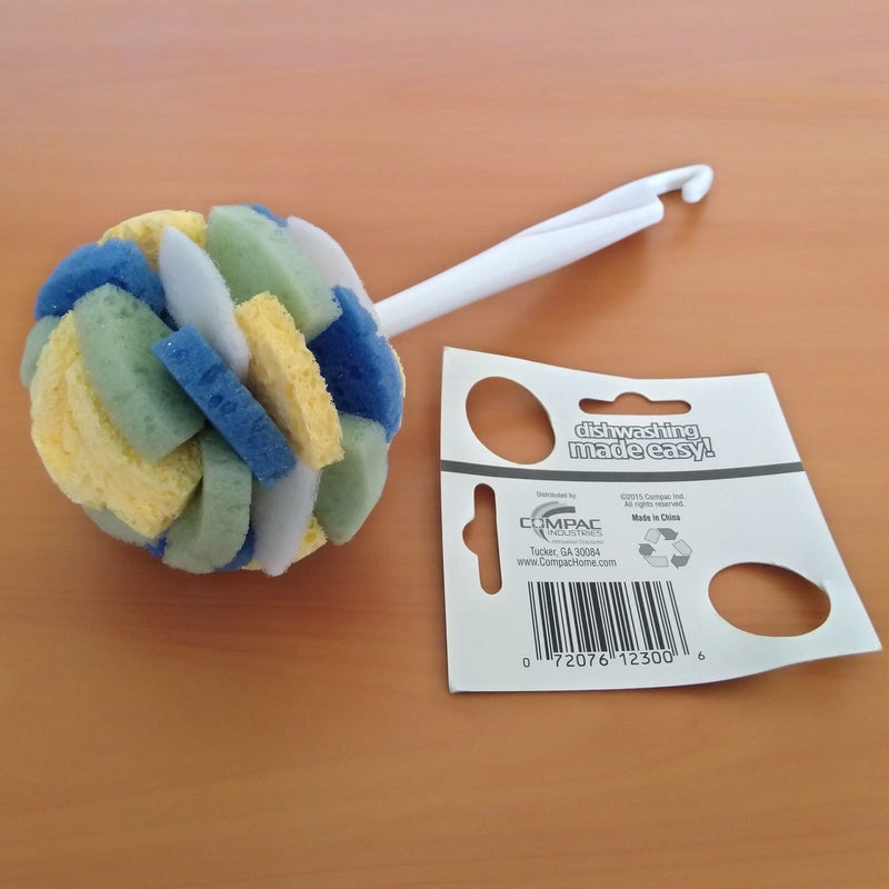 Compac’s Dish SpongeWand Plus Tri Surface Scrubbing Sponge with Cello Foam Scour Sponge Petals Cleans Dishes Glassware 360° Scrubber Pads for ToughtoClean Pots Pans, Multi-Color, (Pack of 6)
