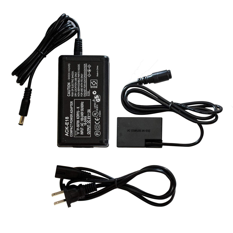 KUTENG ACK-E18 AC Power Adapter Charger DR-E18 DC Coupler kit Compatible with Canon EOS RP / EOS77D / 800D / 760D / 750D / 200D II / 200D / 900D / 8000D / Kiss X9i / X8i Camera Black