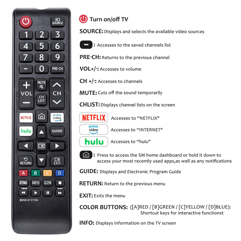 Replacement BN59-01315A Remote Control for 2019/2020 Samsung 4K UHD 7 Series Ultra HD Smart TV(BN59-01315J/BN59-01315E)