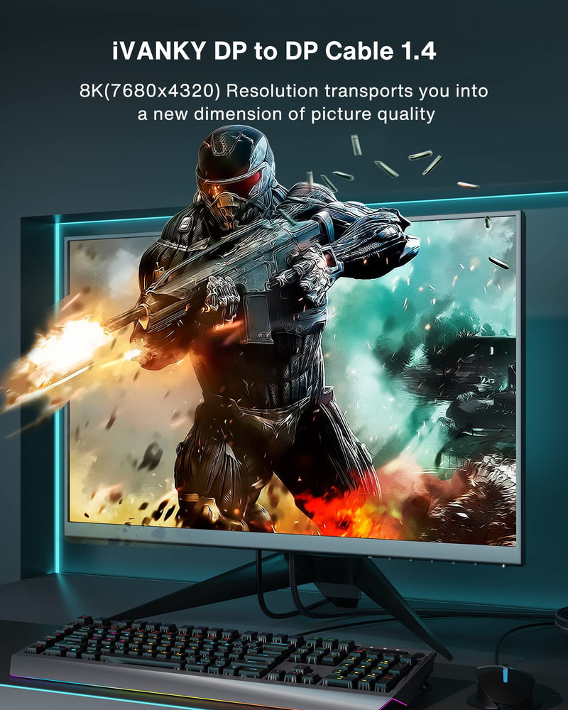 DisplayPort Cable 1.4, iVANKY 8K DP Cable 15ft [8K@60Hz, 4K@144Hz, 1080P@240Hz], Support HBR3, 32.4Gbps, HDCP 2.2, HDR, Compatible for Gaming Monitor, TV, PC, Laptop and More 15 Feet