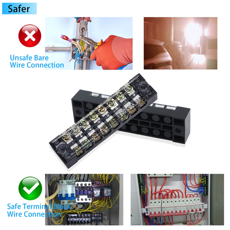 PNGKNYOCN 8 Positions Dual Rows 600V 15A Barrier Screw Terminal Strip Block with Cover TB-1508（5-Pack ）