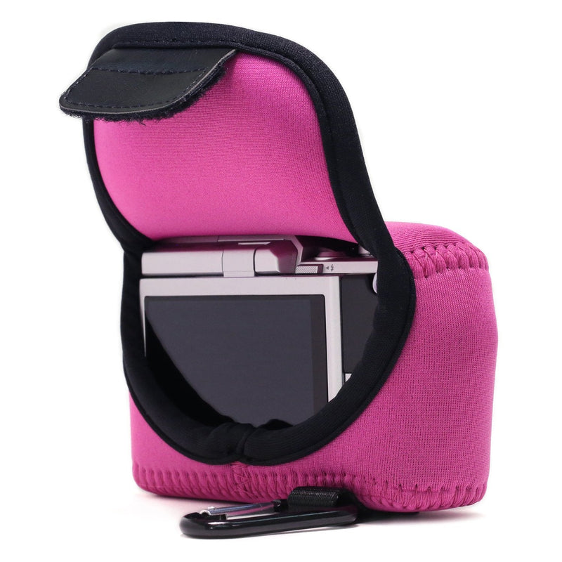 MegaGear ''Ultra Light'' Neoprene Camera Case Bag with Carabiner for Nikon 1 J4, Nikon 1 J5 with 10-30mm (Hot Pink) Hot Pink