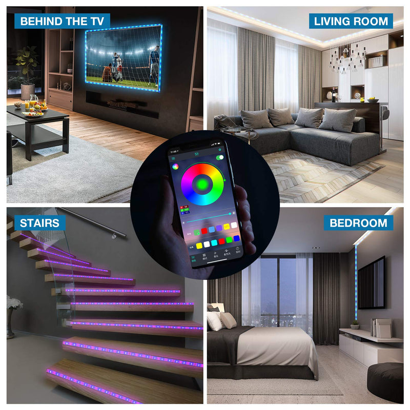 [AUSTRALIA] - Led Strip Lights for Bedroom 32.8ft,Change Colors by Bluetooth Sync Music or MIC,5050 RGB LED Lights Strip Wall Decorations for Living Room with APP Control,IR Remote Controller,US Power Adapter 