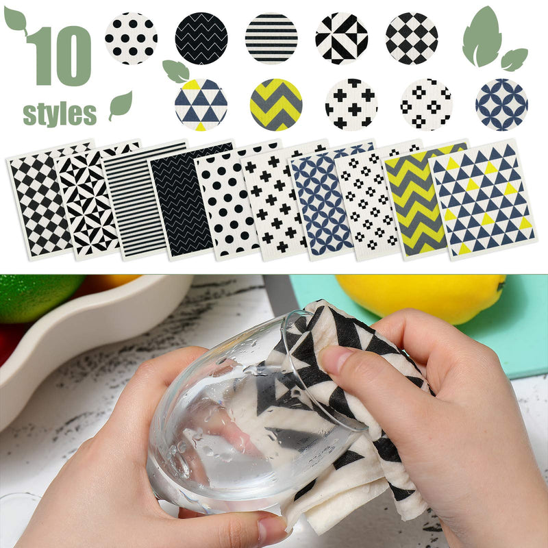 10 Pieces Swedish Kitchen Towels Reusable Sponge Cleaning Cloths Absorbent Dish Cloth Sponge Dishcloths for Kitchen Cleaning