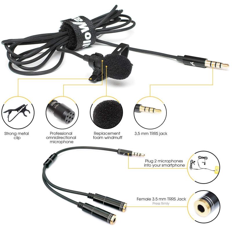 [AUSTRALIA] - Dual Lavalier Microphone - Interview Microphone - 2 Podcast Microphone Pack - 2 Lavalier Lapel Microphones Set 