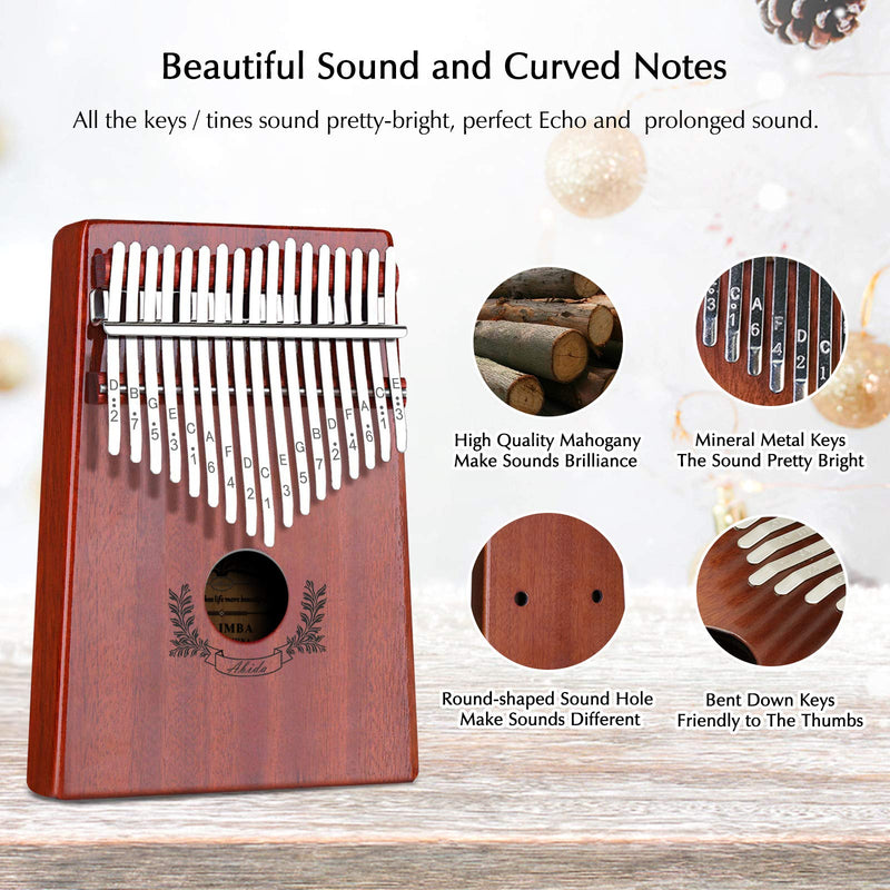 Abida Kalimba 17 Keys Thumb Piano with Study Instruction and Tuning Hammer, Mbira Sanza African Mahogany Finger Piano Portable Musical Instrument Gifts for Kids and Adult Beginners Without Case