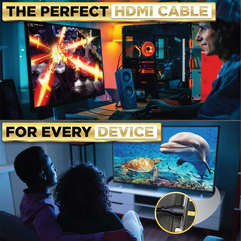PowerBear 4K HDMI Cable 6 ft | High Speed, Rubber & Gold Connectors, 4K @ 60Hz, Ultra HD, 2K, 1080P & ARC Compatible for Laptop, Monitor, PS5, PS4, Xbox One, Fire TV, Apple TV & More 1 6 Feet