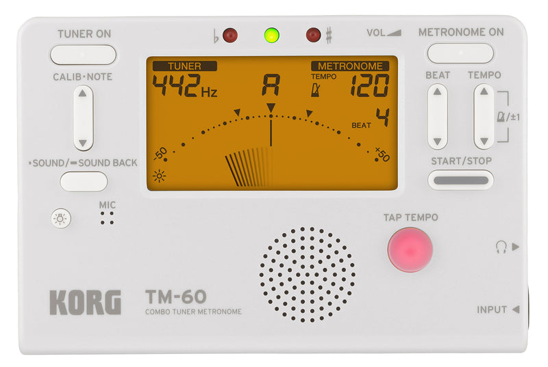 Korg TM60C Combo Tuner Metronome With Contact Microphone, White