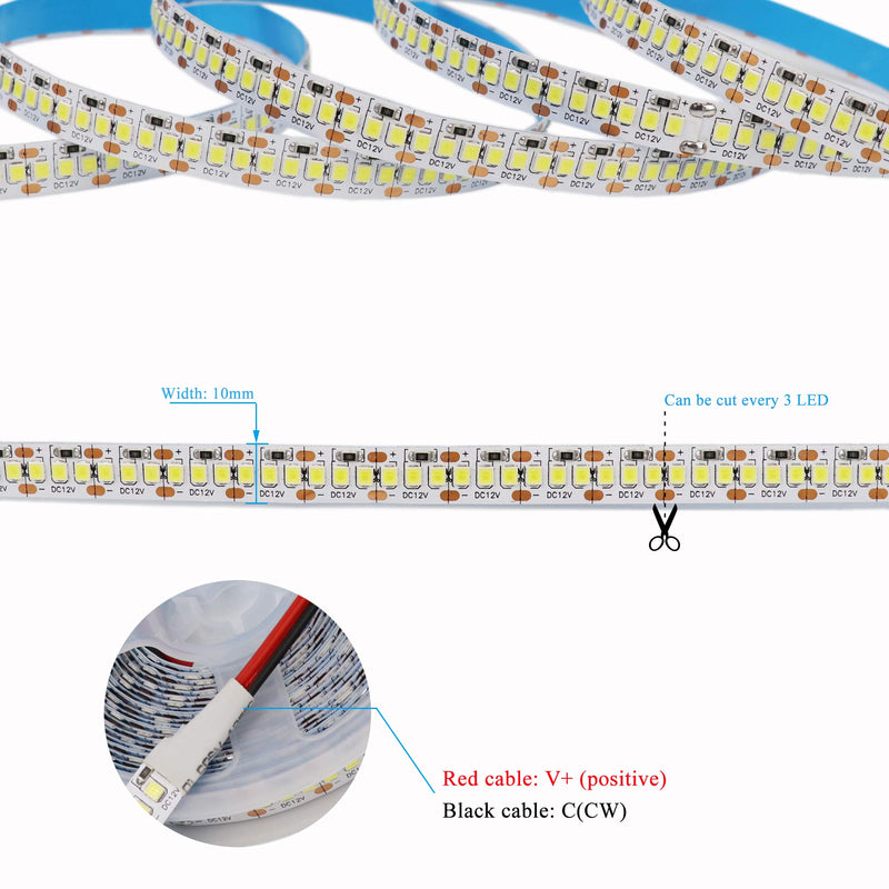 [AUSTRALIA] - RGBSIGHT 16.4ft Flexible Cold White Dimmable 2835 SMD LED Strip Lighting 12V 5M 1200 Units CW Single Color LED Lightstrip Linear Lights IP20 Non-Waterproof 