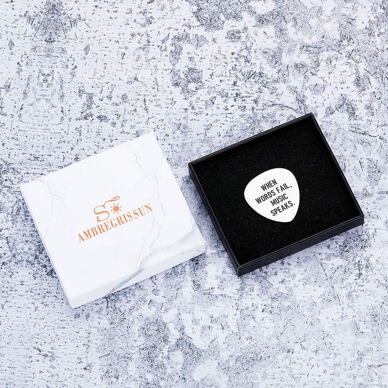 Guitar Pick Gifts for Men Women Music Lovers Music Stuff Musician Guitar Accessories Present for Him Boyfriend Husband Dad Brother Son Friend Birthday Valentines Day When Words Fail Music Speaks