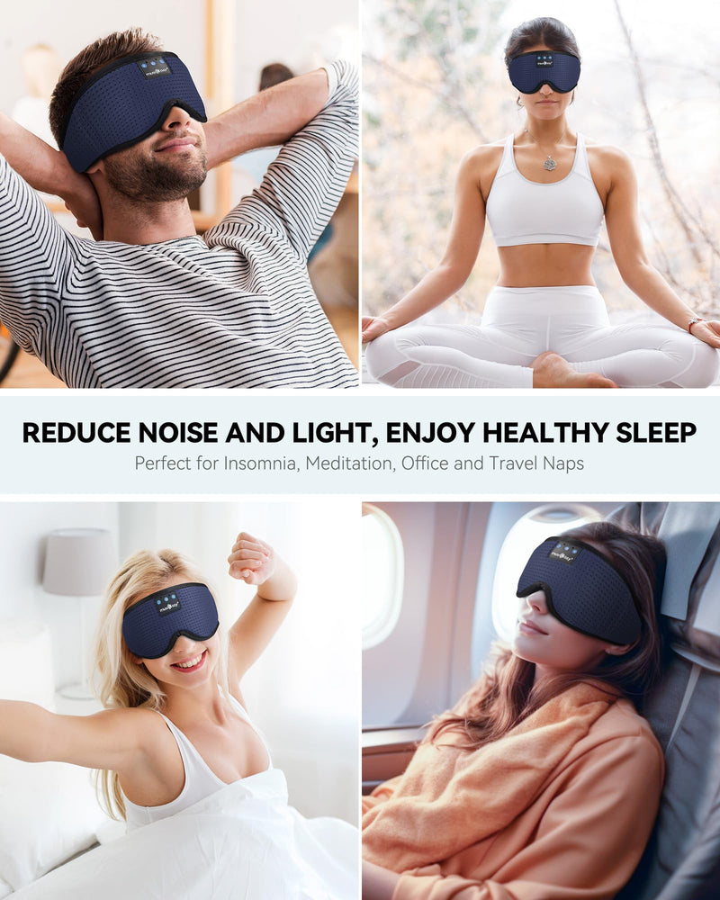 MUSICOZY Sleep Headphones Bluetooth Sleep Eye Mask for Sleeping, Wireless Music Sleeping Masks Headphones, Sleep Earbuds for Side Sleepers Men Women with Speakers Cool Tech Gadgets Blue
