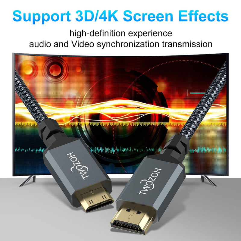 [AUSTRALIA] - Twozoh Mini HDMI to HDMI Cable 3FT, 4K 60Hz High-Speed HDMI to Mini HDMI 2.0 Braided Cord, Compatible with Nikon/Canon DSLR, Tablet and Graphics/Video Card, Laptop. 