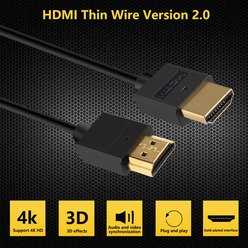 Pasow 4K HDMI Cable Ultra Thin Male to Male 36AWG High Speed Slim Cable (5FT/1.5M) 5FT/1.5M