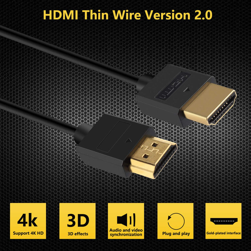 Pasow 4K HDMI Cable Ultra Thin Male to Male 36AWG High Speed Slim Cable (3FT/1M) 3FT/1M