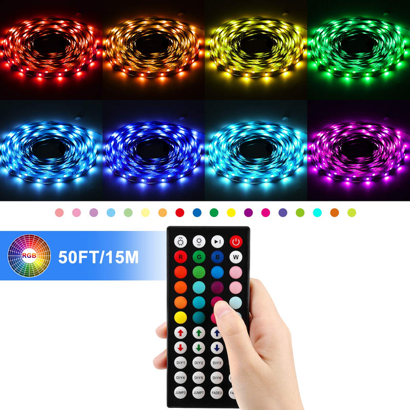 [AUSTRALIA] - 50ft/15M LED Strip Lights Kit,5050 SMD RGB Flexible Non-Waterproof LED Tape Lights with DC24V Power Supply 44Key IR Remote Controller for Indoors,Outdoors.Under Cabinet Lighting Bedroom,Living Room 