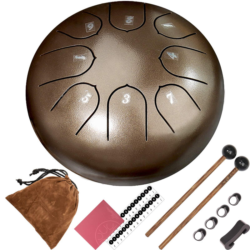 REGIS Alloy Steel Tongue Drum 8 Notes 6 Inches Chakra Tank Drum Steel Percussion Padded Travel Bag and Mallets (6, Maroon)