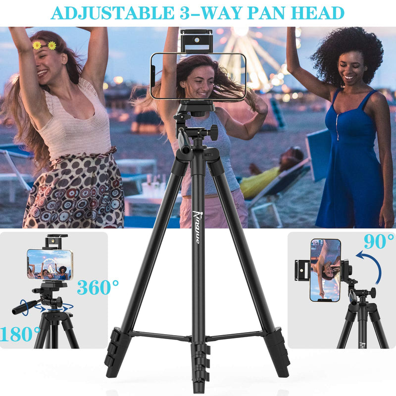 KINGJUE 60'' Camera Phone Tripod Stand for DSLR Canon Nikon with Universal Tablet Phone Holder Remote Shutter and Carry Bag Max Load 6.6LB 60 inch